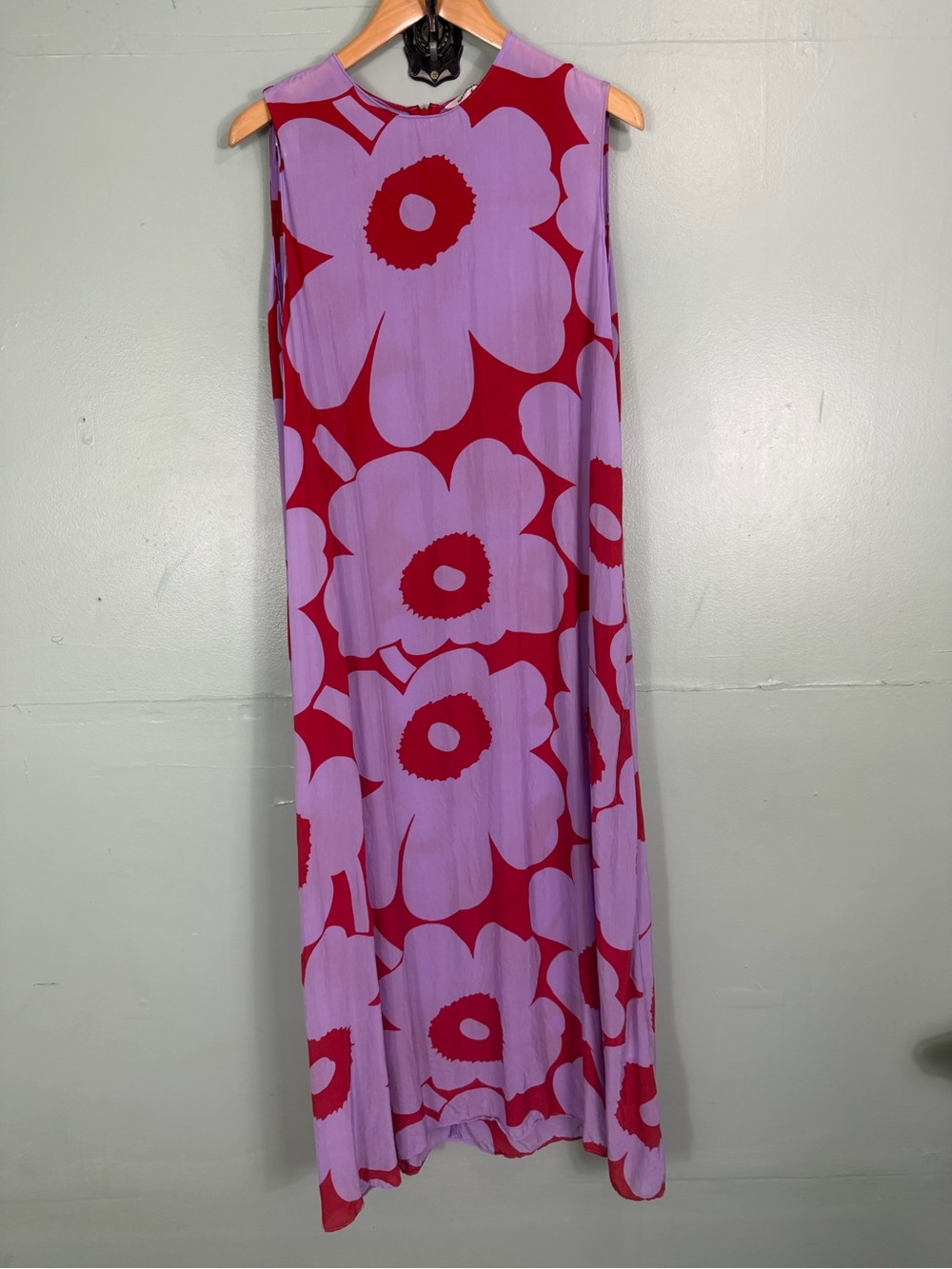 Marimekko Migot Unikko Maxi Dress Purple Red Floral Size 10